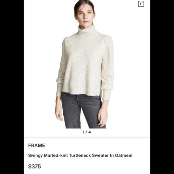 FRAME Oversized Swing Marled Knit Tan TurtleNeck Wool Alpaca Stretch Sweater XL - Picture 9 of 16